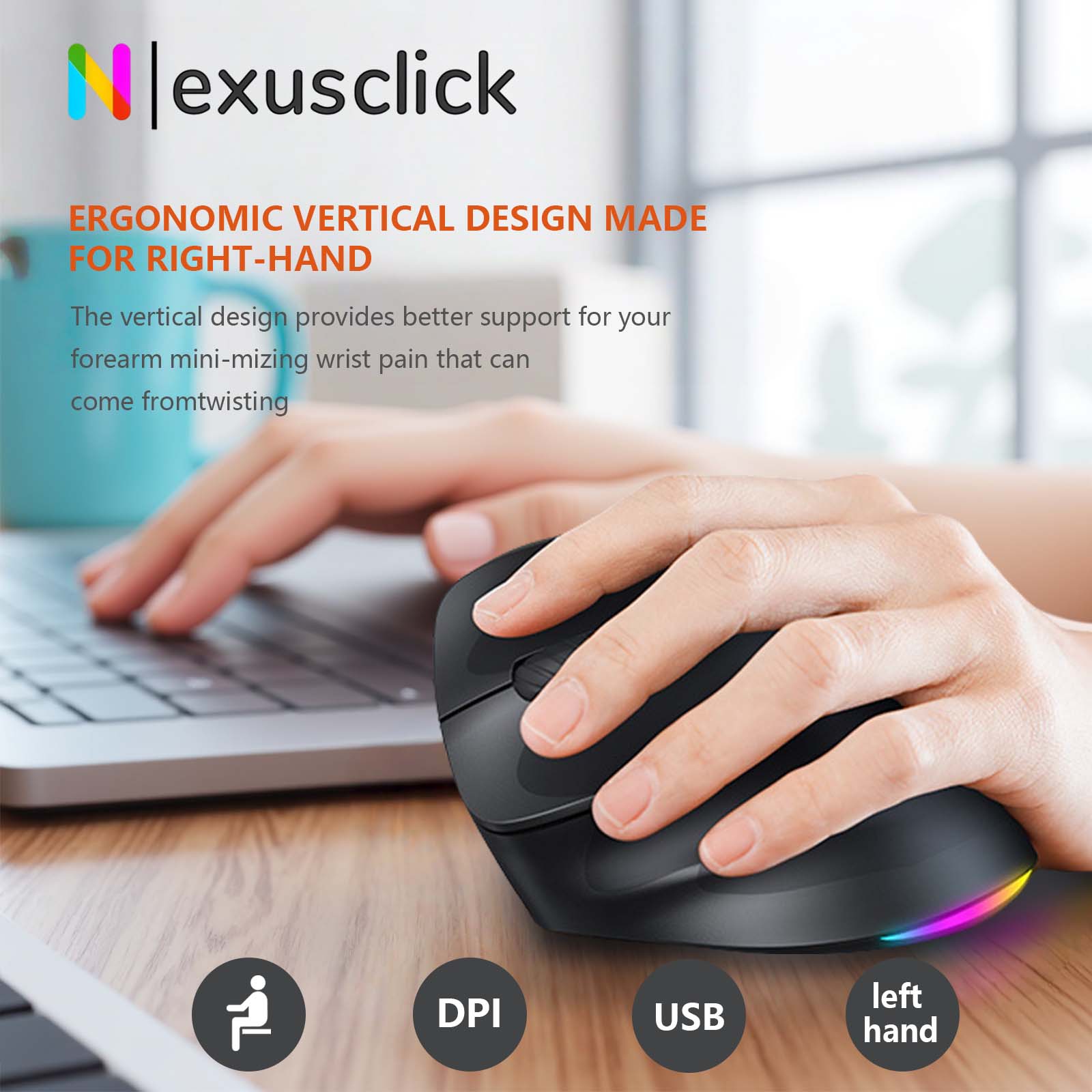 Ergonomic Mouse Vertical - Ratón Inalámbrico Vertical Ergonómico para Zurdos