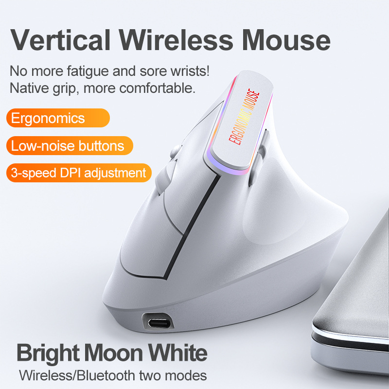 Ergonomic Mouse Vertical - Ratón Inalámbrico Vertical Portátil Recargable 2.4G