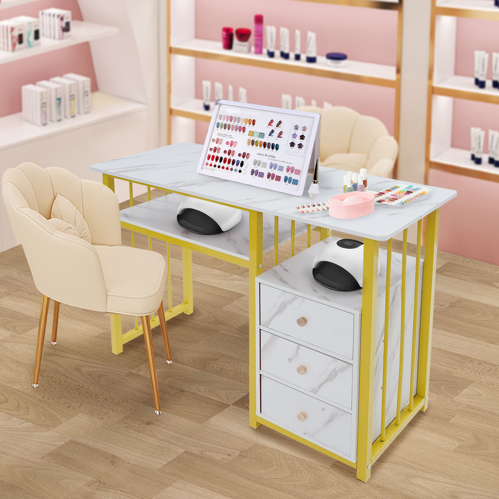 Mesa de Manicura Dorada de 39. - Office Tech Furniture reseña y precio